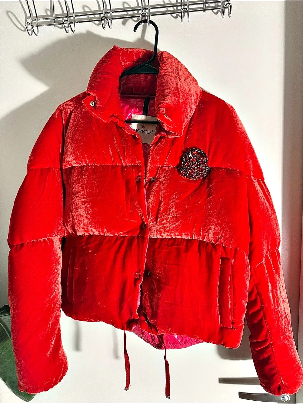 Moncler Daos Quilted Velvet Puffer Jacket Red